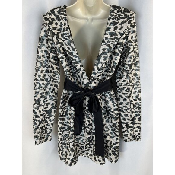 NEW ROTATE Wanda Sequined Mini Dress in White Black Raven Combo $370 - Picture 6 of 13